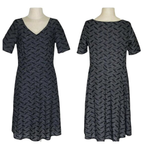 Evan Picone Fit N Flare Dress Size 10 Black White Short Sleeve Pullover Lined - Picture 2 of 8